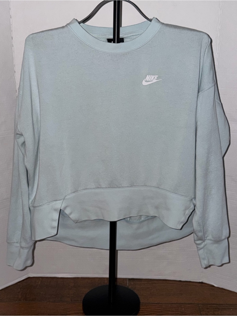 Nike Women's Pale Blue Crewneck Sweatshirt with White Logo